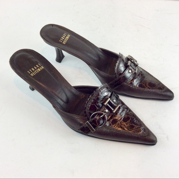 Stuart Weitzman Brown Leather Open Back Sandal - Picture 1 of 7